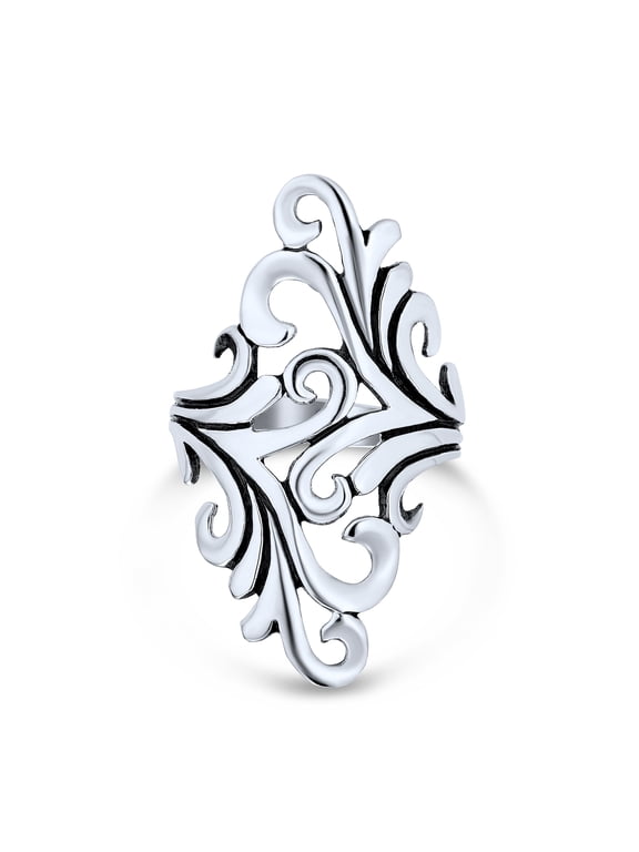 Womens Nature Swirl Leaf Wrap Bypass Full Finger Statement Ring Sterling Silver