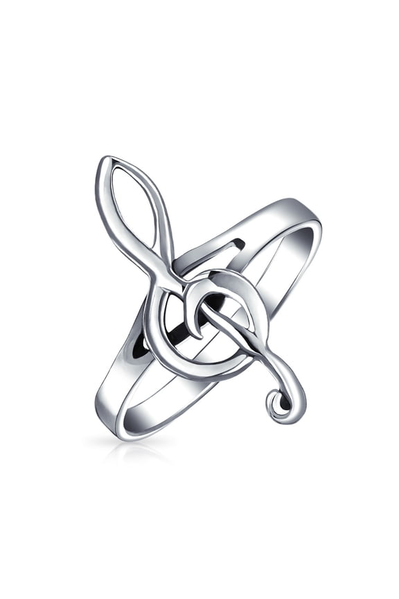 Womens Musicians Treble Clef Music Note Signet Ring Oxidized .925 Sterling Silver