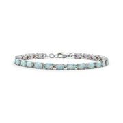 BLING JEWELRY Womens Silver Synthetic Opal Oval Tennis Bracelet 7.5 Inch Jewelry