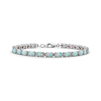 Bling Jewelry Womens Silver Synthetic Opal Oval Tennis Bracelet 7.5 Inch Jewelry