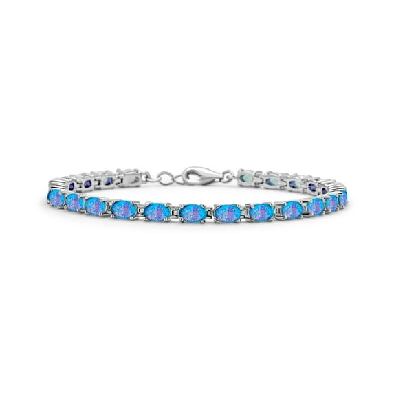 Bling Jewelry Womens Silver Synthetic Opal Oval Tennis Bracelet 7.5 Inch Jewelry
