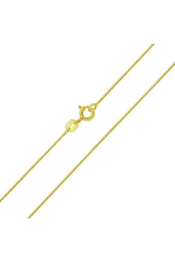 Womens Thin 019 Gauge Box Chain Necklace Gold Plated Sterling Silver 24 Inch