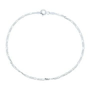 Bling Jewelry Womens Simple Figaro Chain Link Anklet Ankle Bracelet 2MM .925 Sterling Silver 10"