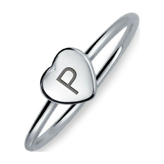 Bling Jewelry Womens Simple ABC Heart Shape Monogram Initial Silver Ring Sterling A-Z Signet