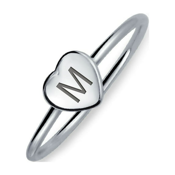 Bling Jewelry Womens Simple ABC Heart Shape Monogram Initial Silver Ring Sterling A-Z Signet