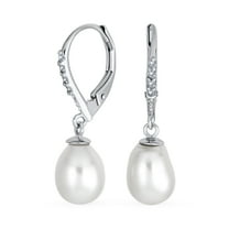 Bling Jewelry Womens Simple Bridal CZ Pearl Teardrop Dangle Earrings Sterling Silver Leverback