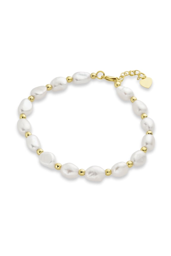 Womens Simple Bridal White Freshwater Pearl Strand Bracelet Gold Plated 6.5-8.5 Inch