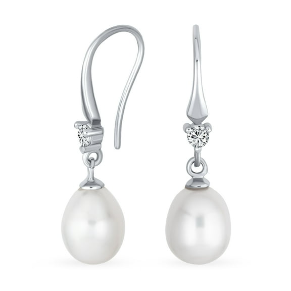 Bling Jewelry Womens Bridal White Pear Freshwater Pearl Teardrop Dangle Earrings Sterling Silver