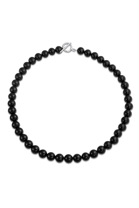 Womens Semi-Precious Natural Black Onyx Stone 10MM Bead Strand Collar Necklace 16Inch