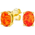 thumbnail image 1 of Bling Jewelry Womens Simple Classic Opal Oval Stud Earrings Gold Plated Silver 7MM, 1 of 5