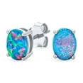 thumbnail image 1 of Bling Jewelry Womens Simple Classic Opal Oval Stud Earrings Gold Plated Silver 7MM, 1 of 4