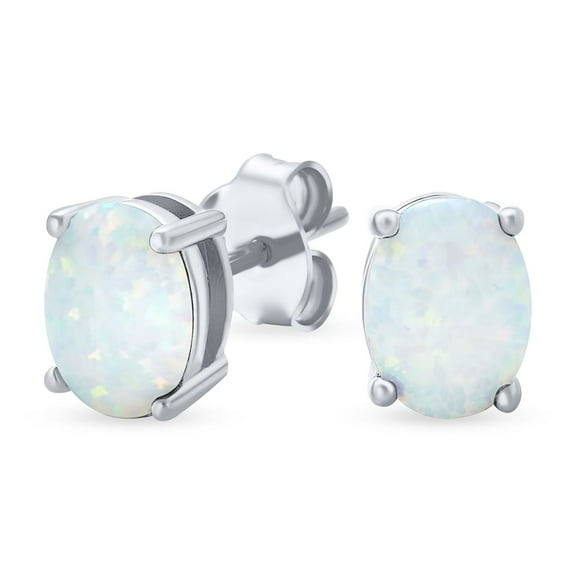Bling Jewelry Womens Simple Classic Opal Oval Stud Earrings Gold Plated Silver 7MM