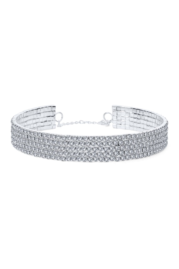 Womens Classic Cocktail Sparkly Rhinestone Choker Statement Necklace Adjustable
