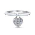 thumbnail image 1 of Bling Jewelry Womens Simple Delicate Sterling Silver Pave Dangle Heart Charm Ring 1MM Thin Band, 1 of 6