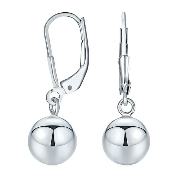 Bling Jewelry Womens Dangling Round Bead Ball Drop Earrings Silver 8MM Leverback