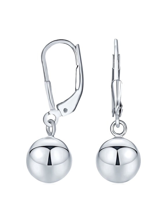 Womens Classic .925 Sterling Silver Dangling Ball Drop Earrings Lever Back 8MM