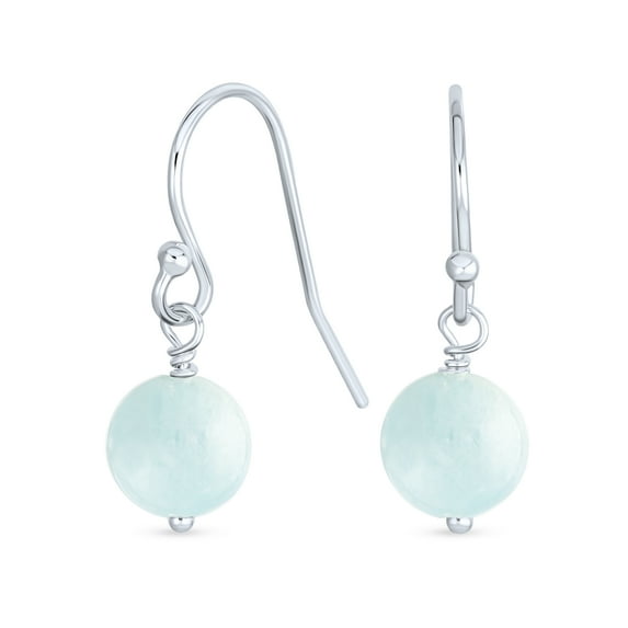 Bling Jewelry Womens Simple Round 8MM Bead Natural Stone Drop Earrings Fish Hook Sterling Silver