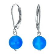 BLING JEWELRY Womens Simple Gemstone 8MM Drop Ball Earrings Secure Hinge Lever Back Sterling Silver