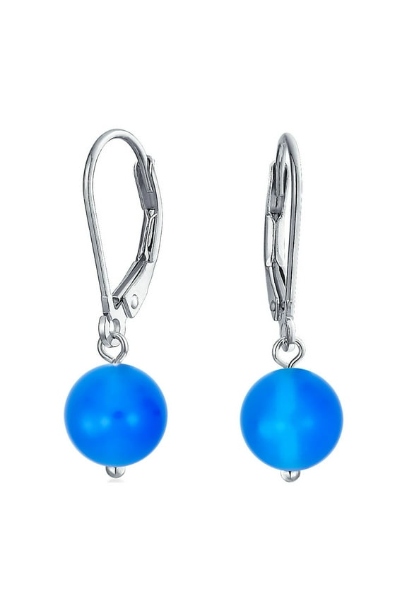 Womens Simple Gemstone 8MM Drop Ball Earrings Secure Hinge Lever Back Sterling Silver