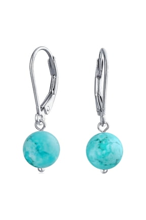 Womens .925 Sterling Silver Aqua Turquoise 8MM Ball Drop Earrings Leverback