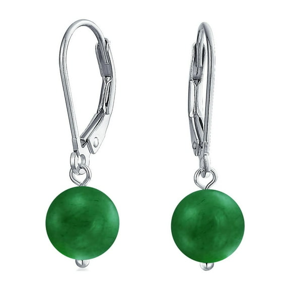 Bling Jewelry Womens Simple Gemstone 8MM Drop Ball Earrings Secure Hinge Lever Back Sterling Silver