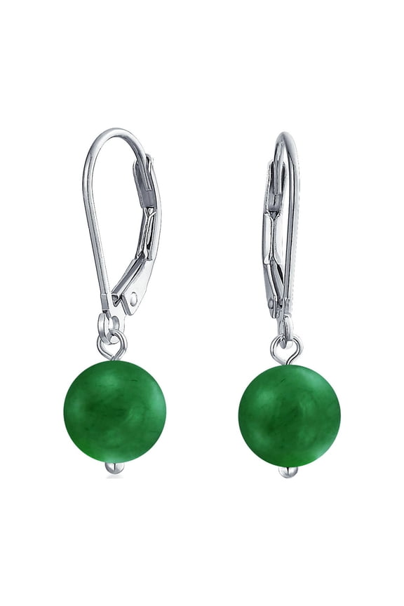 Womens Timeless .925 Sterling Silver Green Aventurine Bead 8mm Ball Drop Earrings Lever Back Gemstone