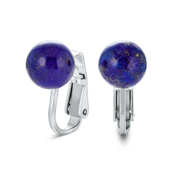 Bling Jewelry Womens Simple Gemstone Round Bead Clip-On Earrings Non-Piercing Sterling Silver 8MM