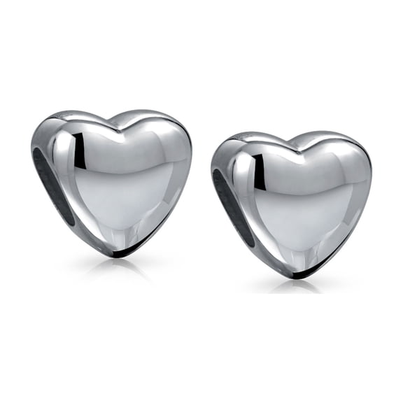 Bling Jewelry Womens Simple Heart Detailed Charm Bead for Bracelet .925 Sterling Silver 2 Set