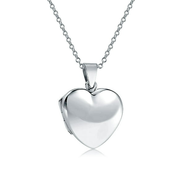 Bling Jewelry Womens Simple Keepsake Puff Heart Shaped Photo Locket Necklace Pendant Sterling Silver