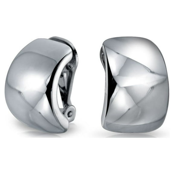 Bling Jewelry Womens Plain Shrimp Huggie Half Hoop Clip On Earrings Silver Plated