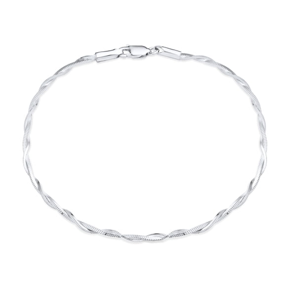 Bling Jewelry Womens Simple Interlocking Double Twist Box Chain Anklet Strand Ankle Bracelet .925 Sterling Silver 9 Inch