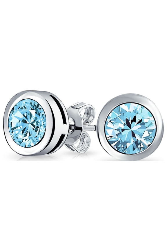 Womens Simple Martini Bezel Set CZ Stud Earrings Rose Gold Sterling Silver 5-9MM