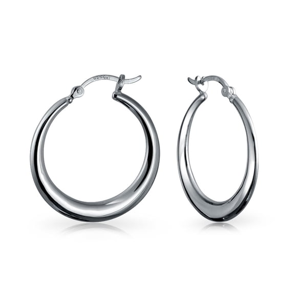 Bling Jewelry Womens Sterling Silver Large Crescent Tapered Style Tube Hoop Earrings 1.75Inch Hinged Post