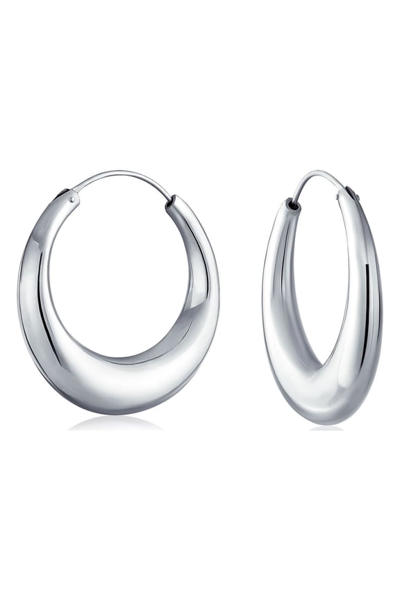 Womens Simple Plain Hoop Huggie Earrings Sterling Silver Crescent Tapered Tube .75 Inch