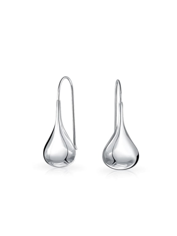 Womens Puff Raindrop Teardrop Dangle Earrings Fishhook .925 Sterling Silver 1.2"