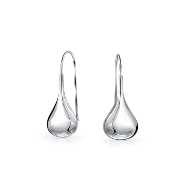 Bling Jewelry Womens Simple Puffed Teardrop Dangle Earrings .925 Sterling Silver Fishhook Threader