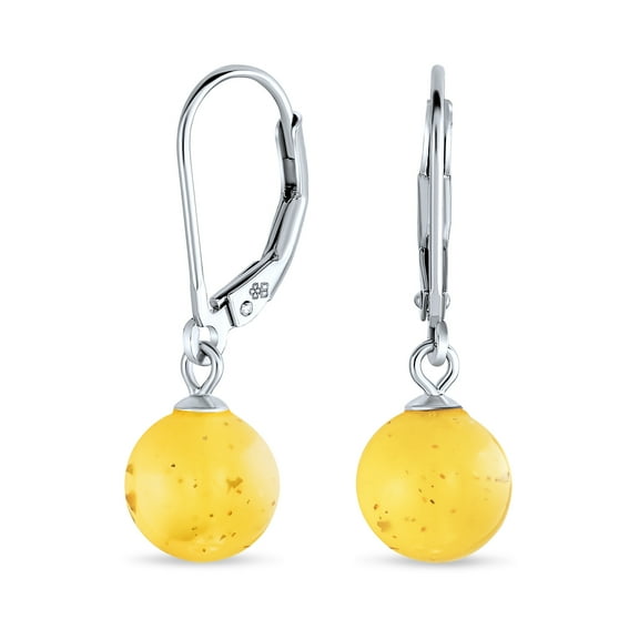 Bling Jewelry Womens Simple Round Gemstone Lemon Yellow Amber Drop Ball Earrings Sterling Silver