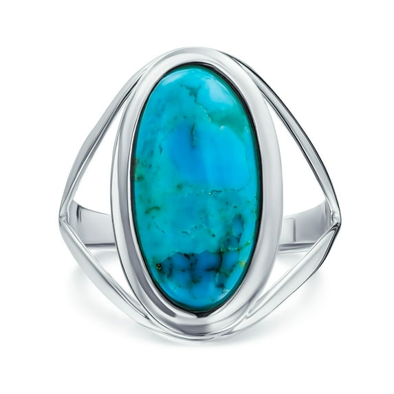 Bling Jewelry Womens Simple Silver Ring with Large Blue Turquoise Gemstone in Bezel Setting