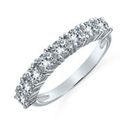 Bling Jewelry Womens Classic Thin Round CZ Stackable 1/2 Eternity Band Ring .925 Sterling Silver