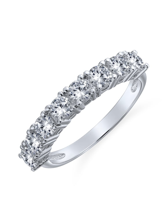 Womens Classic Thin Round CZ Stackable 1/2 Eternity Band Ring .925 Sterling Silver