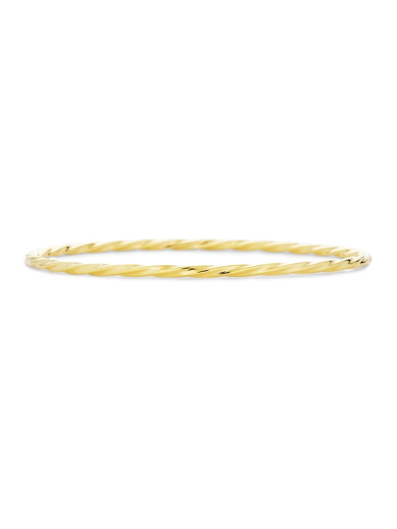 Womens Simple Thin 2MM Twist Round Bangle Bracelet Stackable Yellow Gold Plated