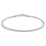 Bling Jewelry Womens Timeless .925 Sterling Silver Twist Rope Chain Bracelet 7.5 Inch Thin 40 Gauge