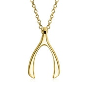 BLING JEWELRY Womens Simple Wishbone Pendant Necklace 14K Rose Gold Plated Sterling Silver Charm