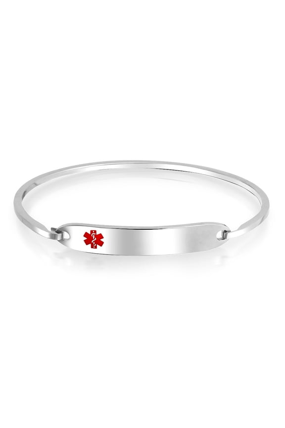Womens Sleek Medical ID Bracelet Bangle Stainless Steel 7 Inch