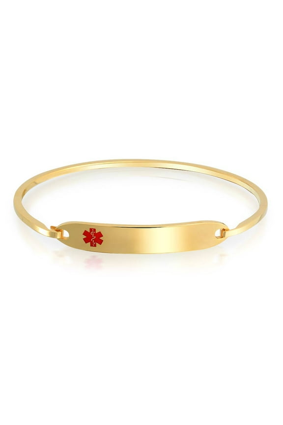 Womens Sleek Blank Medical ID Bangle Bracelet Gold Plated Stainless Steel