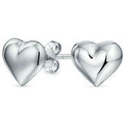 Bling Jewelry Womens Romantic Puff Heart Shape Stud Earrings Plain Polished .925 Sterling Silver