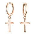 thumbnail image 1 of Bling Jewelry Womens Small Religious Cross Dangle Earrings Rose Gold Plated Sterling Silver Huggie, 1 of 4