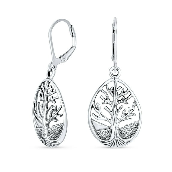 Bling Jewelry Womens Small Round Circle Family Tree Dangle Earrings Sterling Silver Nature
