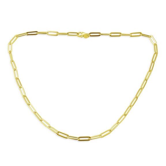 Bling Jewelry Womens Solid 14K Gold Over Silver Italian 4mm Paperclip Chain Necklace Nickel-Free