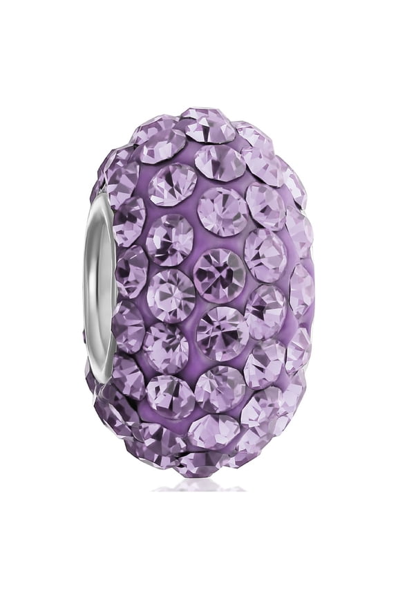 Womens Solid Color Pave Crystal Bead Charm for European Bracelet Sterling Silver Core
